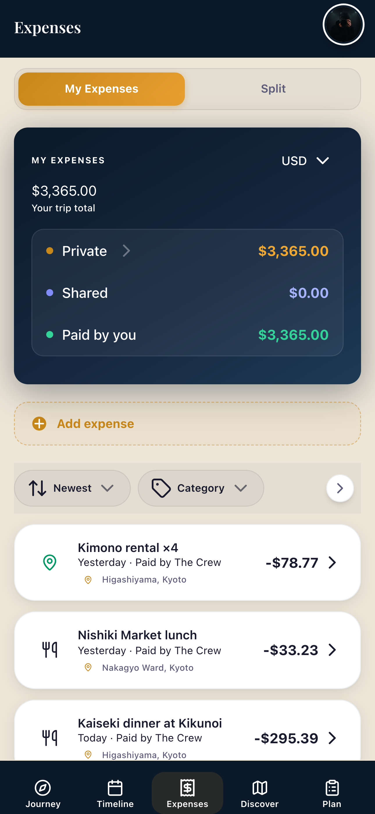 TripTrekr — shared expenses and balances