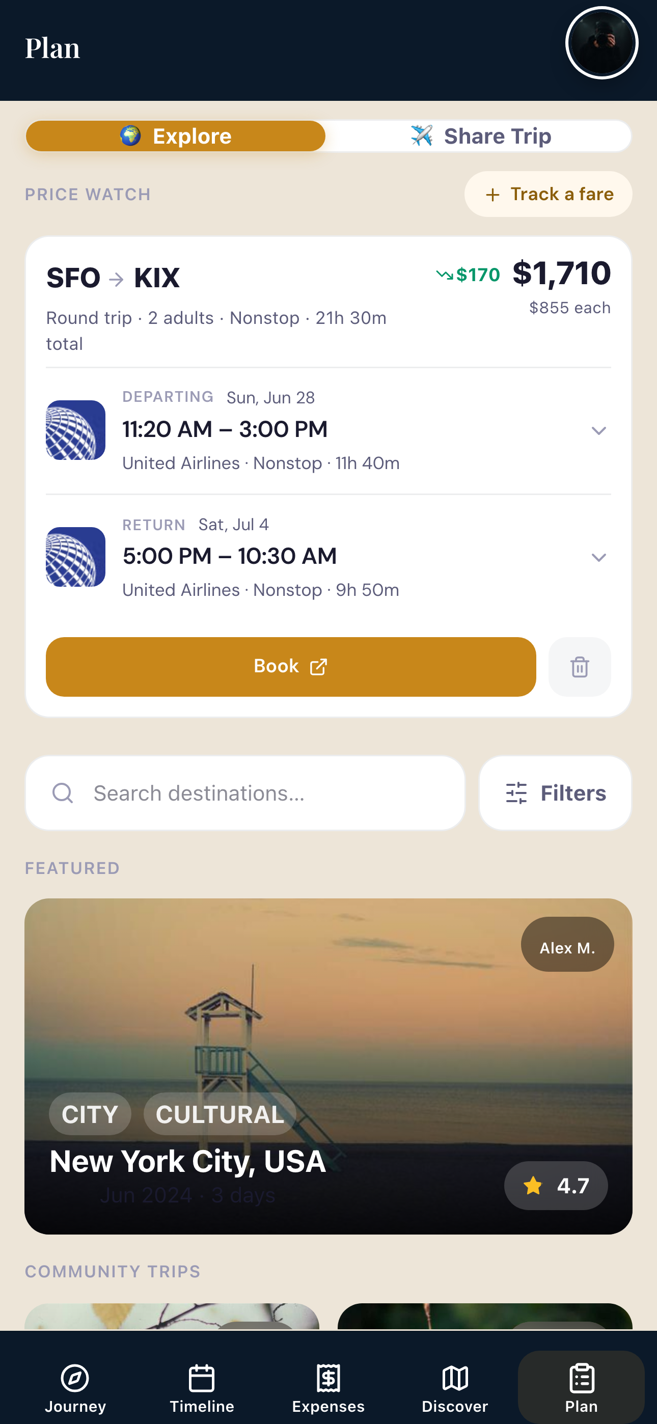 Flight price watch — track a fare