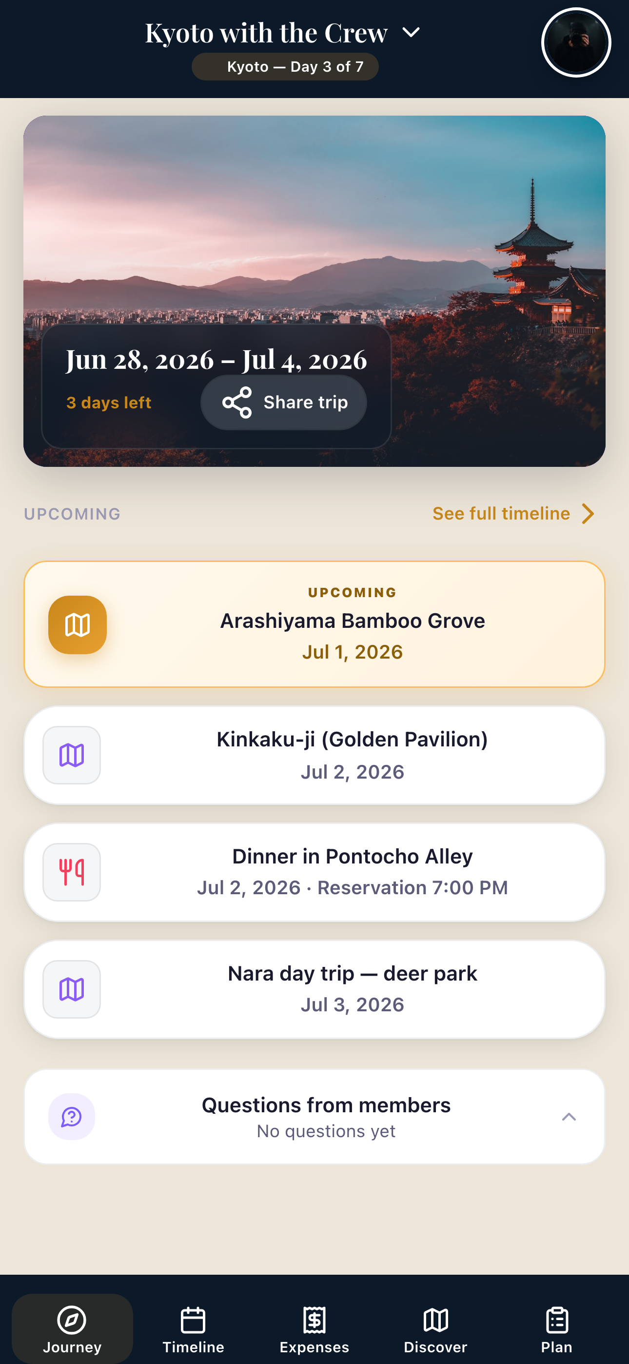 TripTrekr — trip overview
